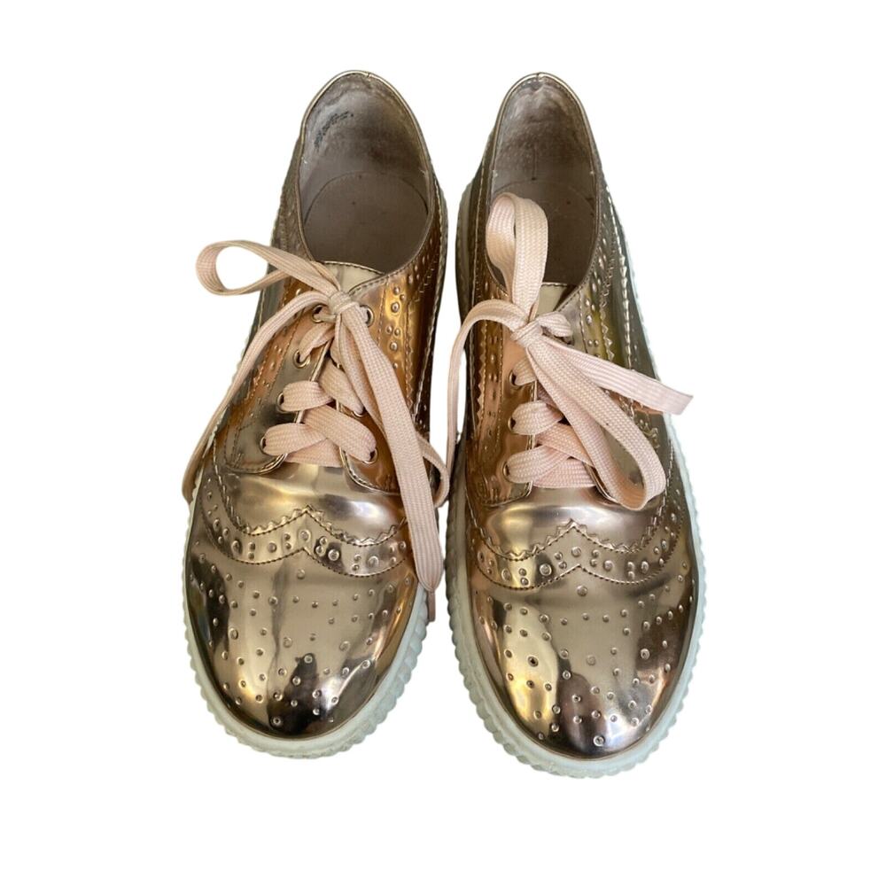 Oxford Shoes Shellys London Metallic Pink Vintage Inspired Low Platforms Size 10